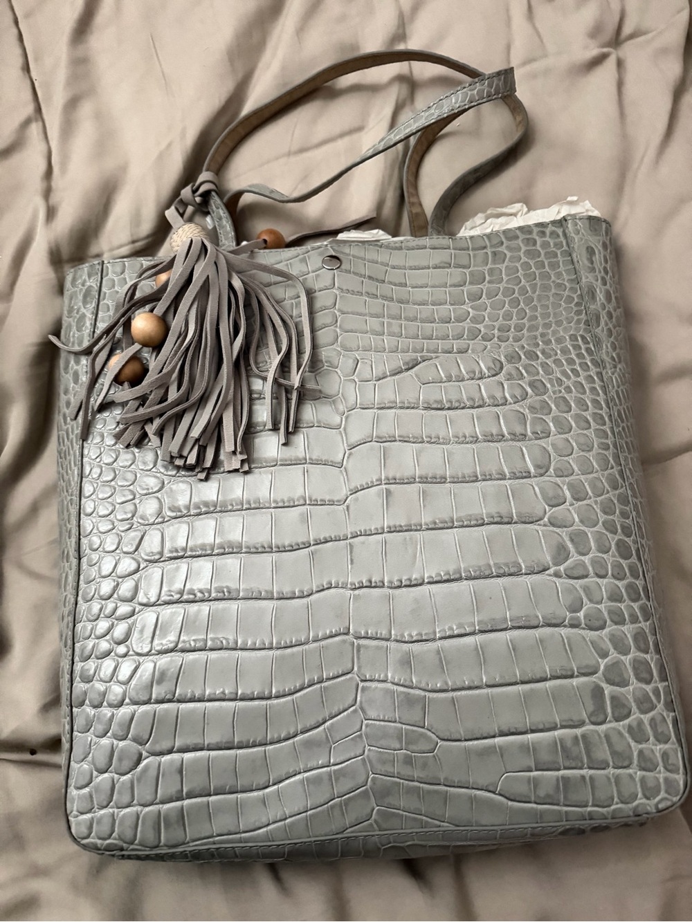 Elizabeth & James Grey Croc-Embossed Magazine Tote Cow Leather & Pig Suede